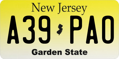 NJ license plate A39PAO