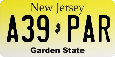 NJ license plate A39PAR