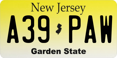 NJ license plate A39PAW