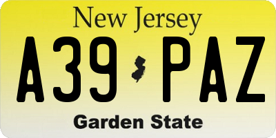 NJ license plate A39PAZ