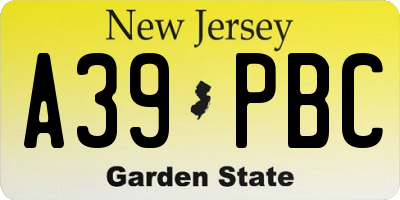NJ license plate A39PBC