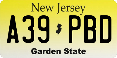 NJ license plate A39PBD
