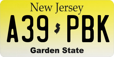 NJ license plate A39PBK