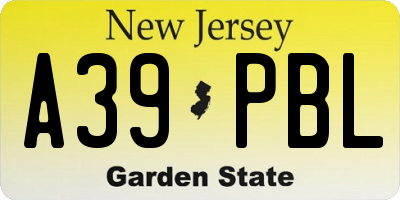 NJ license plate A39PBL