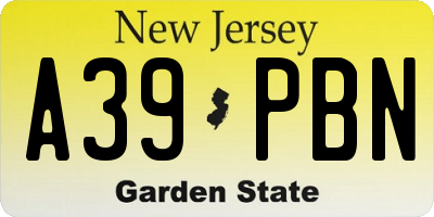 NJ license plate A39PBN