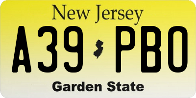 NJ license plate A39PBO