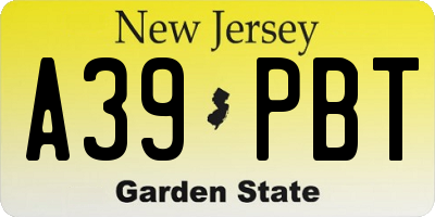 NJ license plate A39PBT