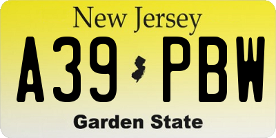 NJ license plate A39PBW