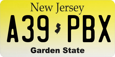 NJ license plate A39PBX