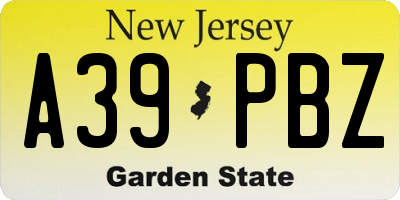NJ license plate A39PBZ