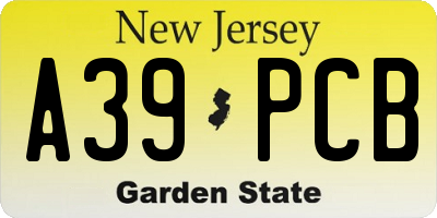 NJ license plate A39PCB