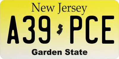 NJ license plate A39PCE