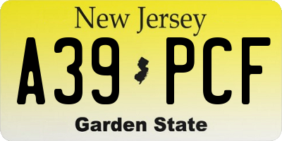 NJ license plate A39PCF