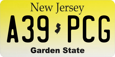 NJ license plate A39PCG