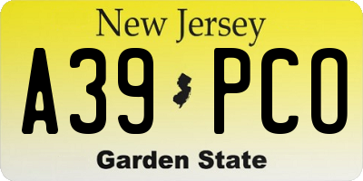 NJ license plate A39PCO