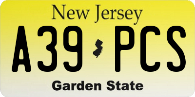 NJ license plate A39PCS