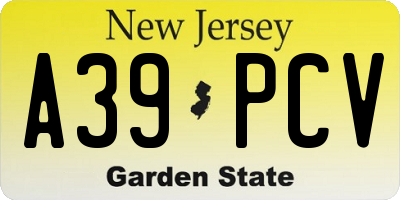 NJ license plate A39PCV