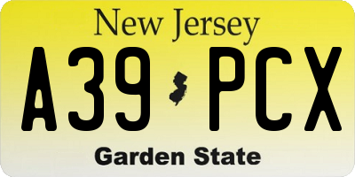 NJ license plate A39PCX