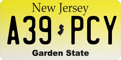 NJ license plate A39PCY