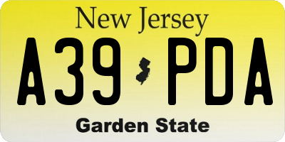 NJ license plate A39PDA