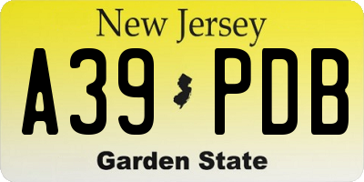 NJ license plate A39PDB