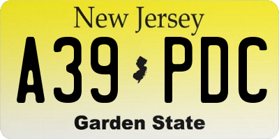 NJ license plate A39PDC