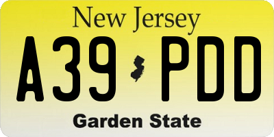 NJ license plate A39PDD
