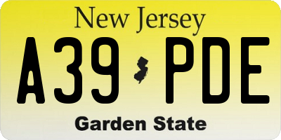 NJ license plate A39PDE