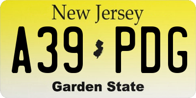 NJ license plate A39PDG