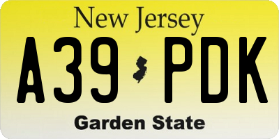 NJ license plate A39PDK