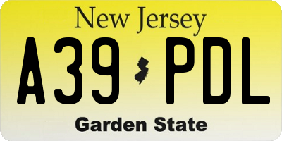 NJ license plate A39PDL