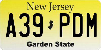 NJ license plate A39PDM