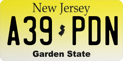NJ license plate A39PDN