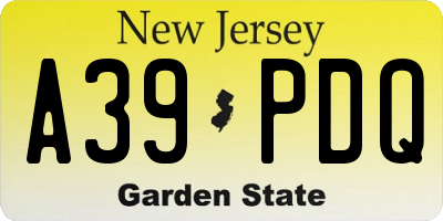 NJ license plate A39PDQ
