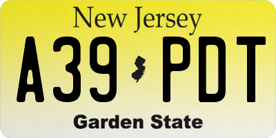NJ license plate A39PDT
