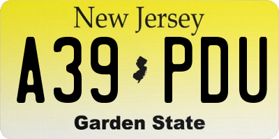 NJ license plate A39PDU
