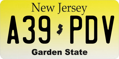 NJ license plate A39PDV