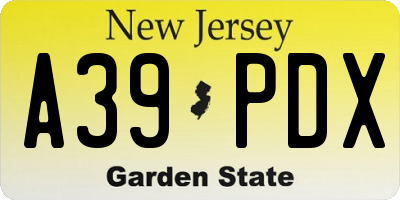 NJ license plate A39PDX
