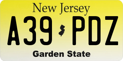 NJ license plate A39PDZ