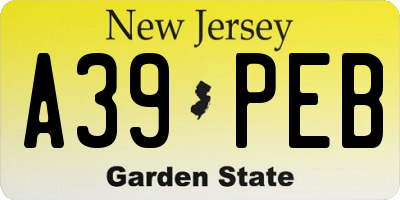 NJ license plate A39PEB