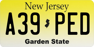 NJ license plate A39PED