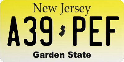 NJ license plate A39PEF