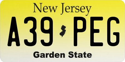 NJ license plate A39PEG