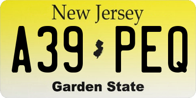 NJ license plate A39PEQ