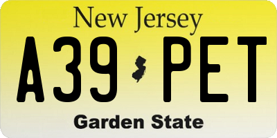 NJ license plate A39PET