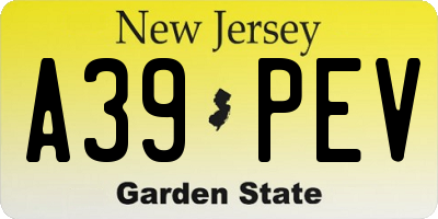 NJ license plate A39PEV