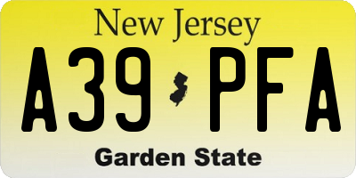 NJ license plate A39PFA