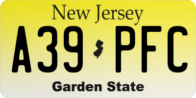 NJ license plate A39PFC