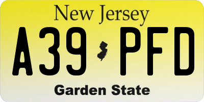 NJ license plate A39PFD