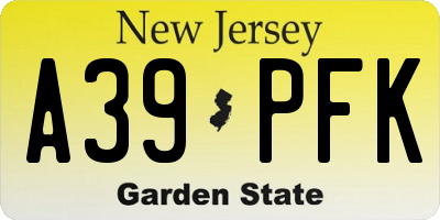 NJ license plate A39PFK
